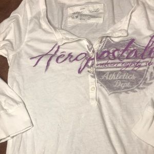 Aeropostale Size M-button down embellished 3/4 sleeve white top.